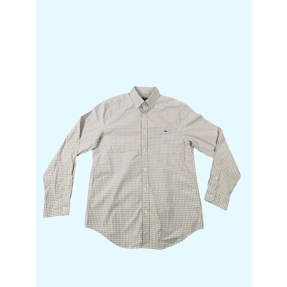 Vineyard Vines Classic Fit Tucker Shirt Mens Medium Gray Gingham Cotton Stretch